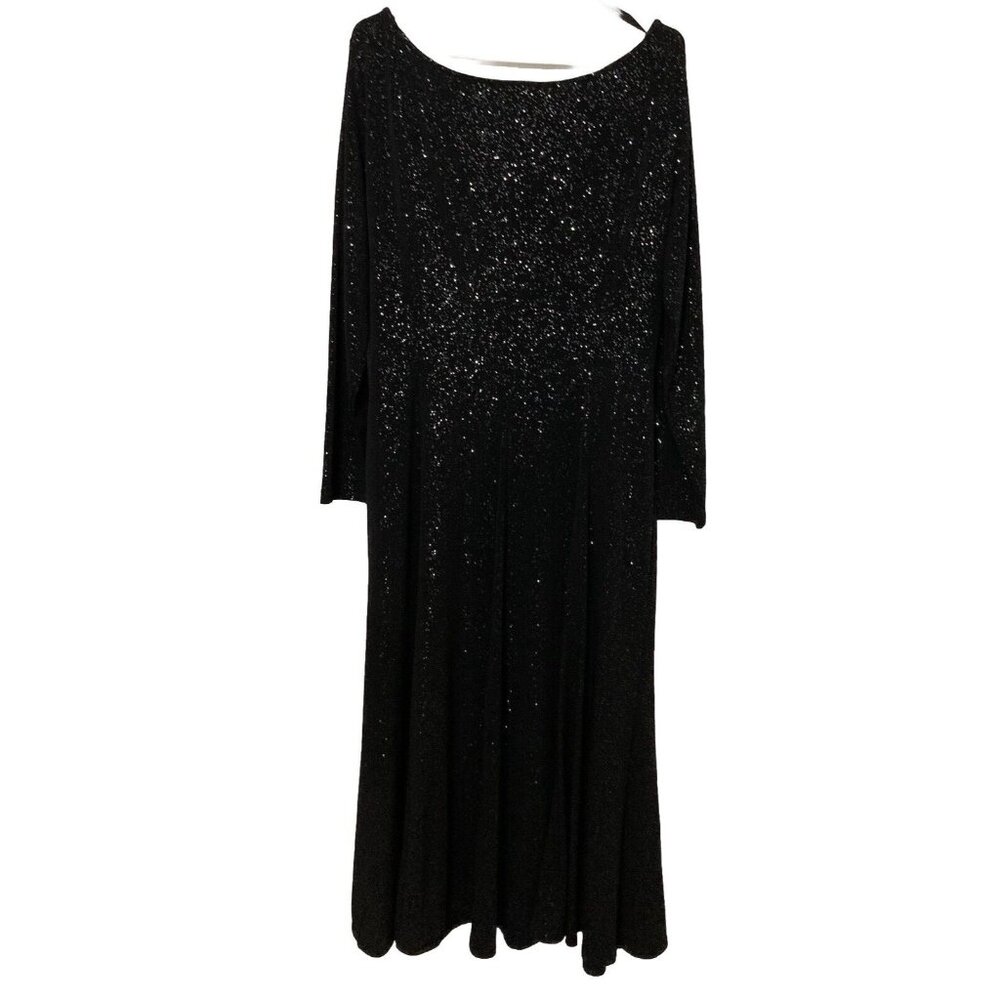 Perceptions New York Women’s Size 18 Black Glittery Belted Stretch Midi Dress - Picture 6 of 7